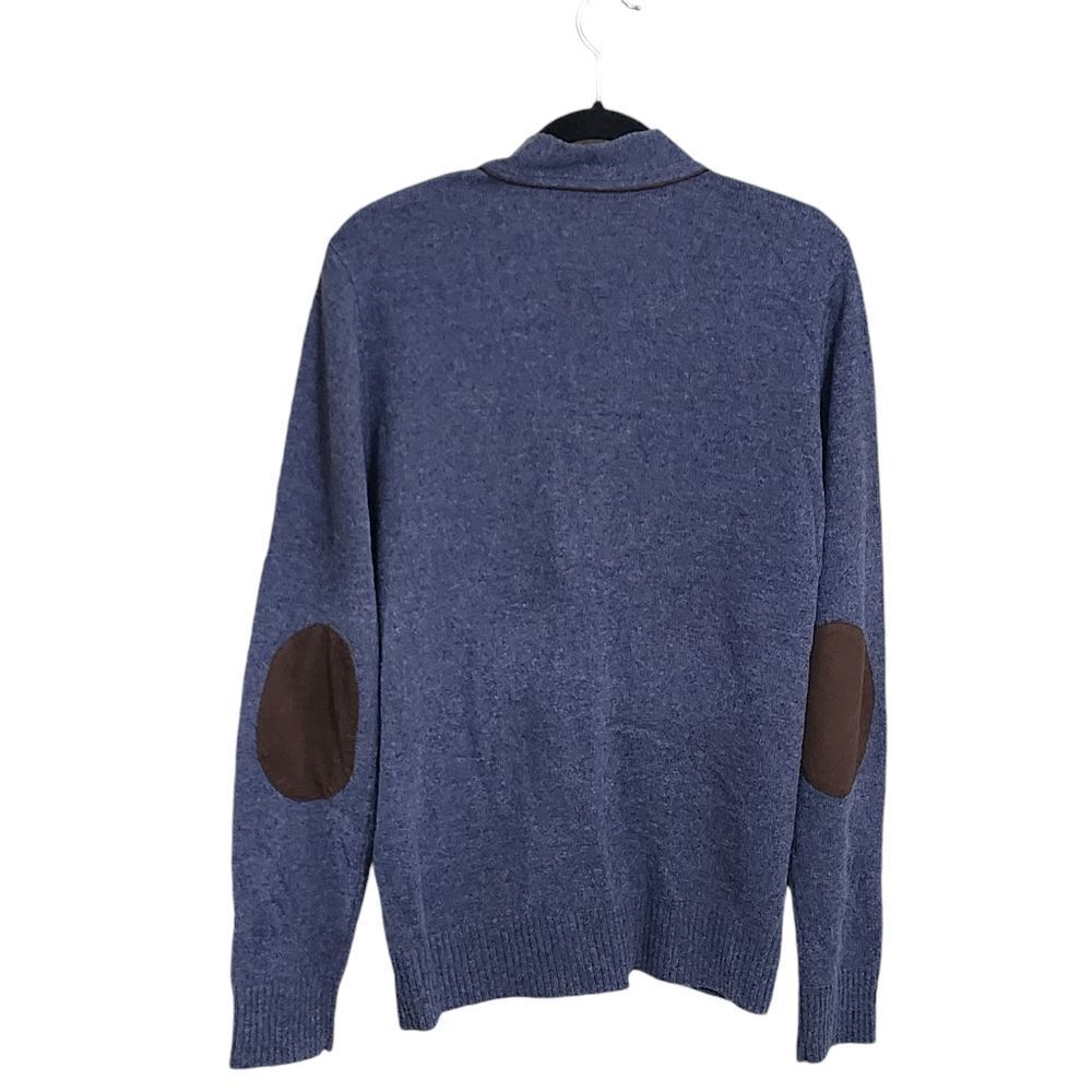 Singer + Sargent cardigan grandpa sweater blue & brown button up elbow patch M - Picture 2 of 5
